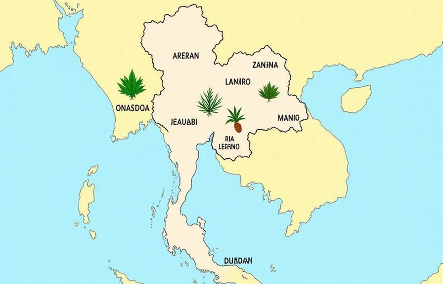 แผนที่ประเทศไทยแสดงพื้นที่เพาะปลูกสมุนไพรหลัก